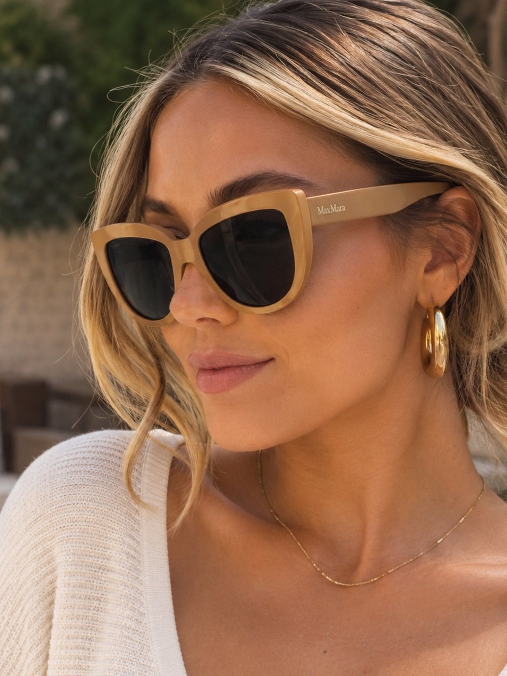 Max Mara Spark2 Cat Eye Sunglasses Beige Nude Italy MM0076 46N Luxury